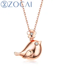 ZOCAI новое поступление маленькая Magpie настоящая 0,01 CT Алмазная Подвеска 18 K розовое золото(Au750) Подвеска-ожерелье D04875