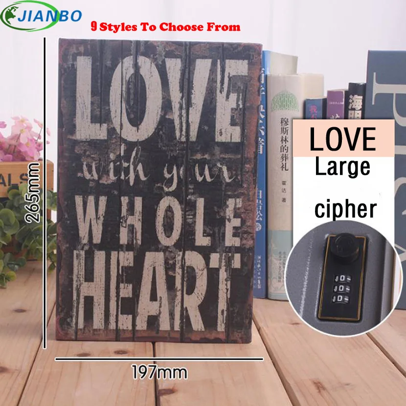 Size L 9/Color Combination Lock Hidden Password Safe Box Steel Simulation Book Home Office Money Jewelry Phone Safe Storage Box