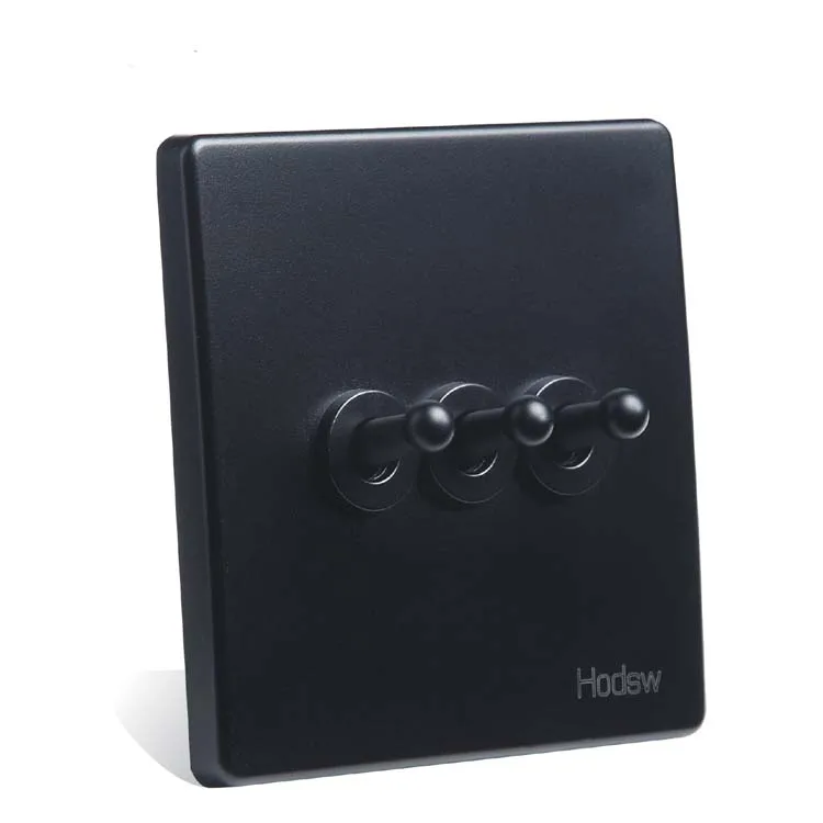 

Home Wall Switch Socket 86 Type Concealed Black Steel Frame Three Open Double Control Switch, PC 220V10A