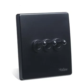 

Home Wall Switch Socket 86 Type Concealed Black Steel Frame Three Open Double Control Switch, PC 220V10A