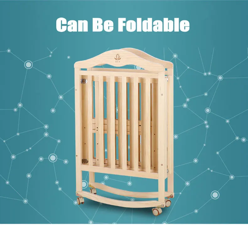 Berço de Madeira de Pinho Berço de Balanço Berço com Mosquiteiro Pinho com 4 Dobrável com 4 Rodas Bloqueáveis Nenhuma Pintura Bebê Portátil Infantil 3 Cheap baby bed