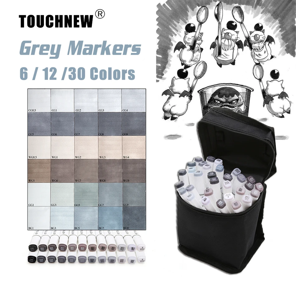 

TOUCHNEW 6/12/30 Gray Color Copic Art Marker Alcohol Based Sketch Markers Brush Pen For Drawing Manga Art Supplies
