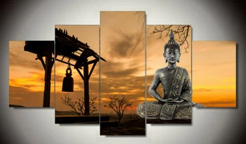 

unframed art 5 Panel Wall Art Buddha Group Oil Painting Print On Canvas For Wall Decor Wall Pictures As a gift F
