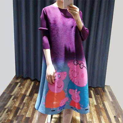 Miyake модное осеннее уличное платье с круглым вырезом и рисунком в три четверти