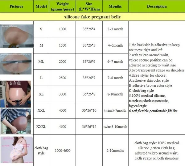 silicone belly size