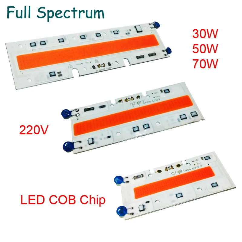 Светодиодный COB Чип полосы прожектора лампы 30 Вт 50 Вт 70 Вт полный спектр бисера панели интегрированные растут лампы высокой мощности 220 В Smart