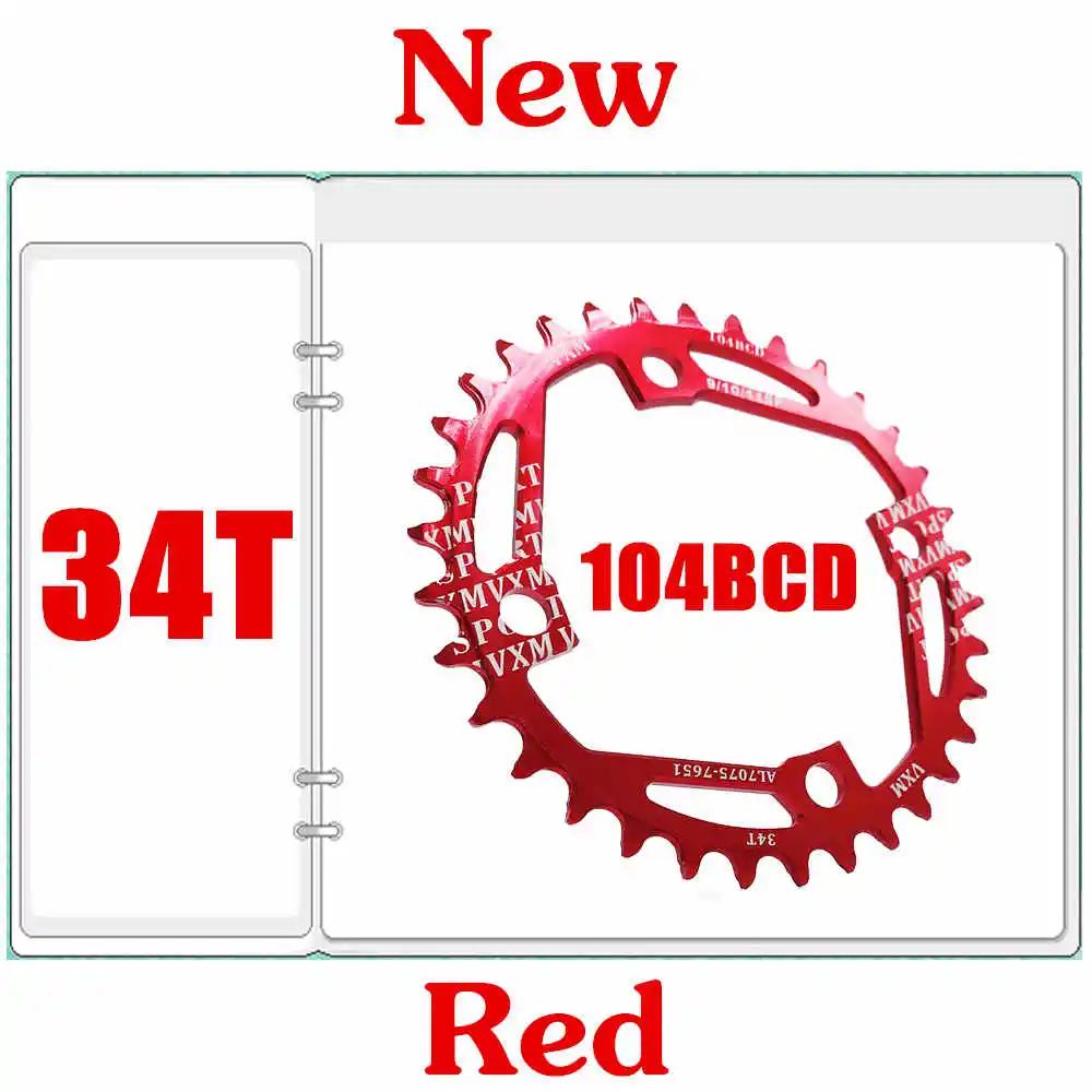 VXM Round Narrow Wide Chainring MTB bike Newest design Hollow ultralight 104BCD 32T 34T Chainwheel 7075-T6 Circle Crankset Plate - Цвет: 34T red 104bcd