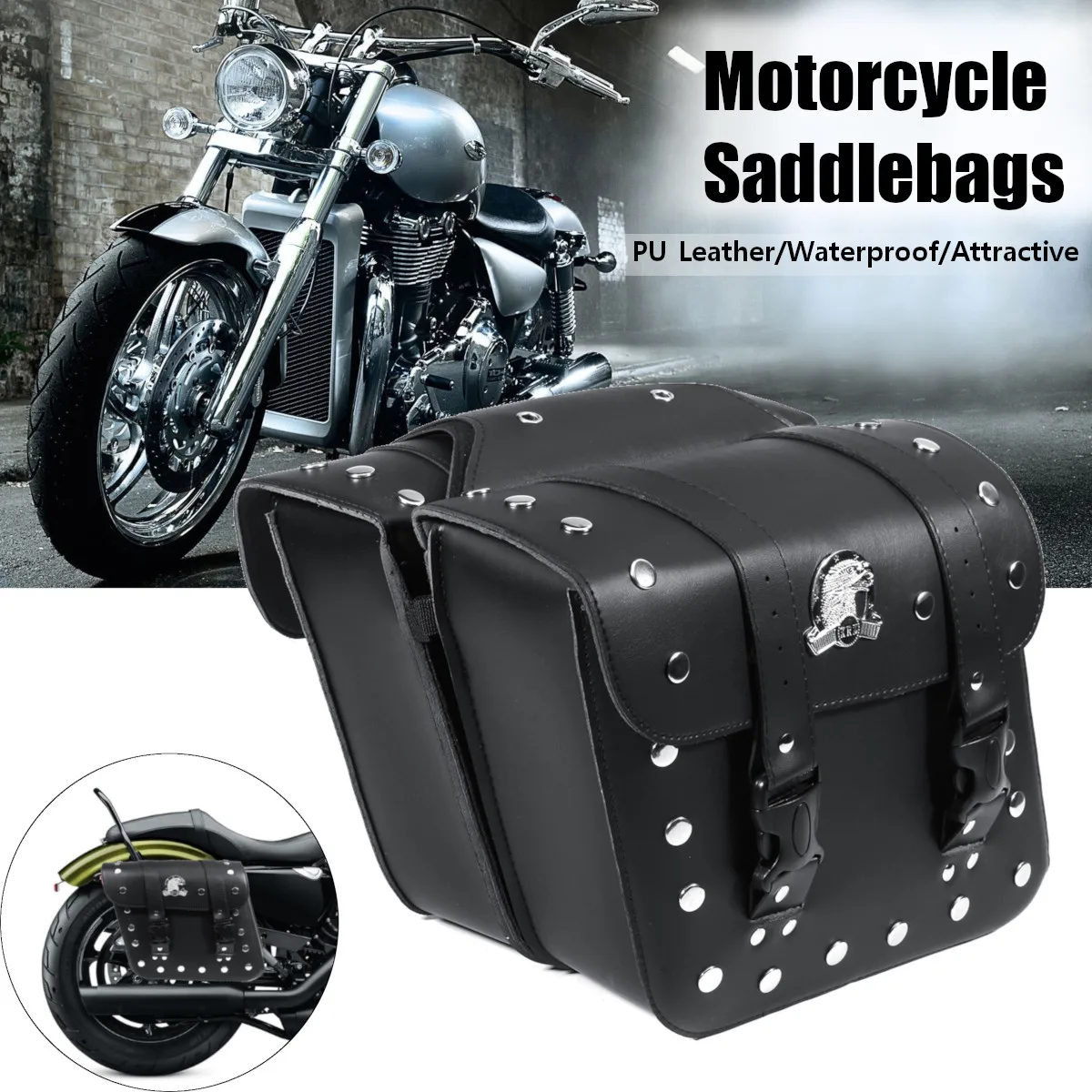 

2pcs Black Universal Motorcycle PU Leather Side Saddlebag Luggage Saddle Bag for Harley