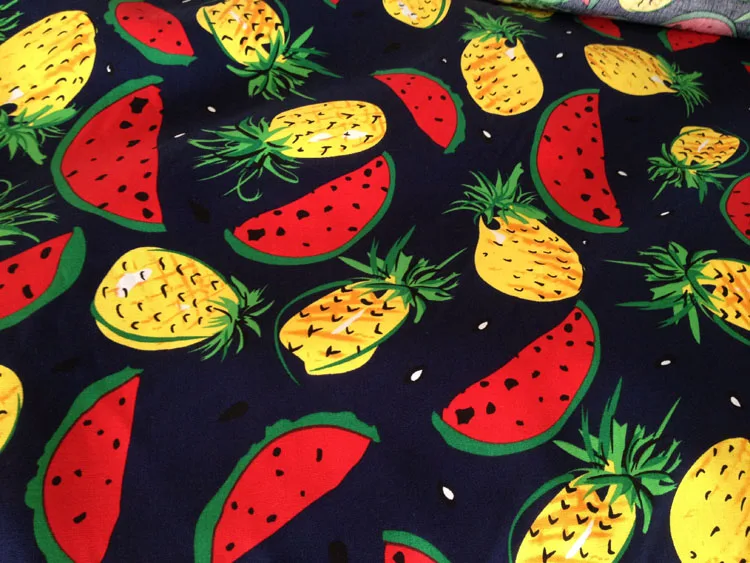 Тонкий хлопок с принтом фруктов лимон ананас арбуз вишня ткань одежда материал рубашка платье Tissu швейный текстиль 2027BL - Цвет: watermelon 2