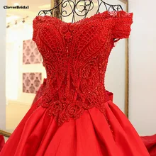 Весна Лето Высокое качество Бонд Иллюзия Топ сильно бисером красное вечернее платье атлас с открытыми плечами vestido de festa