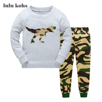 

Boys Autumn and Winter Pajamas Sets Boy 2017 Dinosaur Long Sleeve+Camouflage Pant Two-piece Children Casual Family Clothing Set