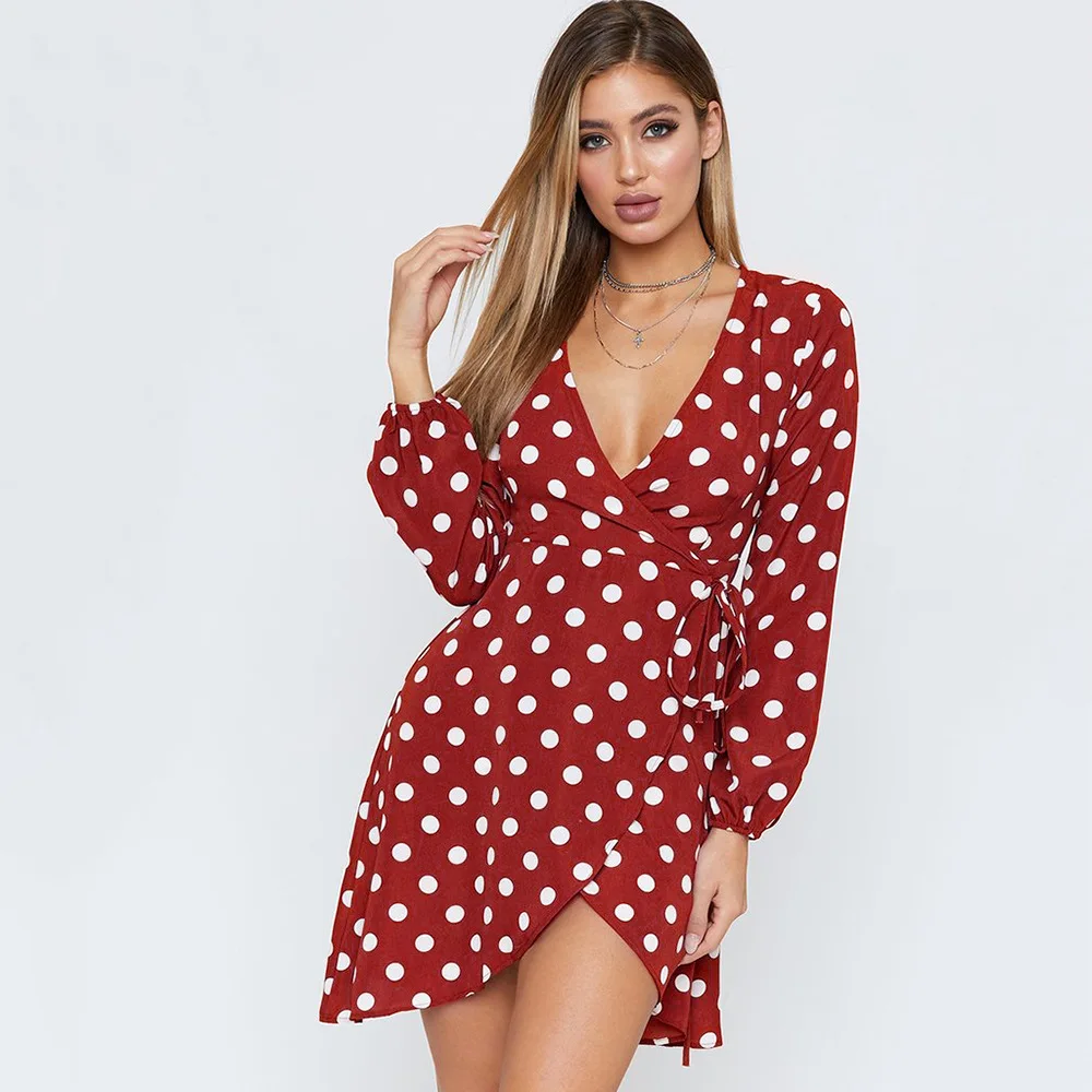

boho women dress womens clothing new fashion laides female v-neck sexy dot printed autumn winter dresses