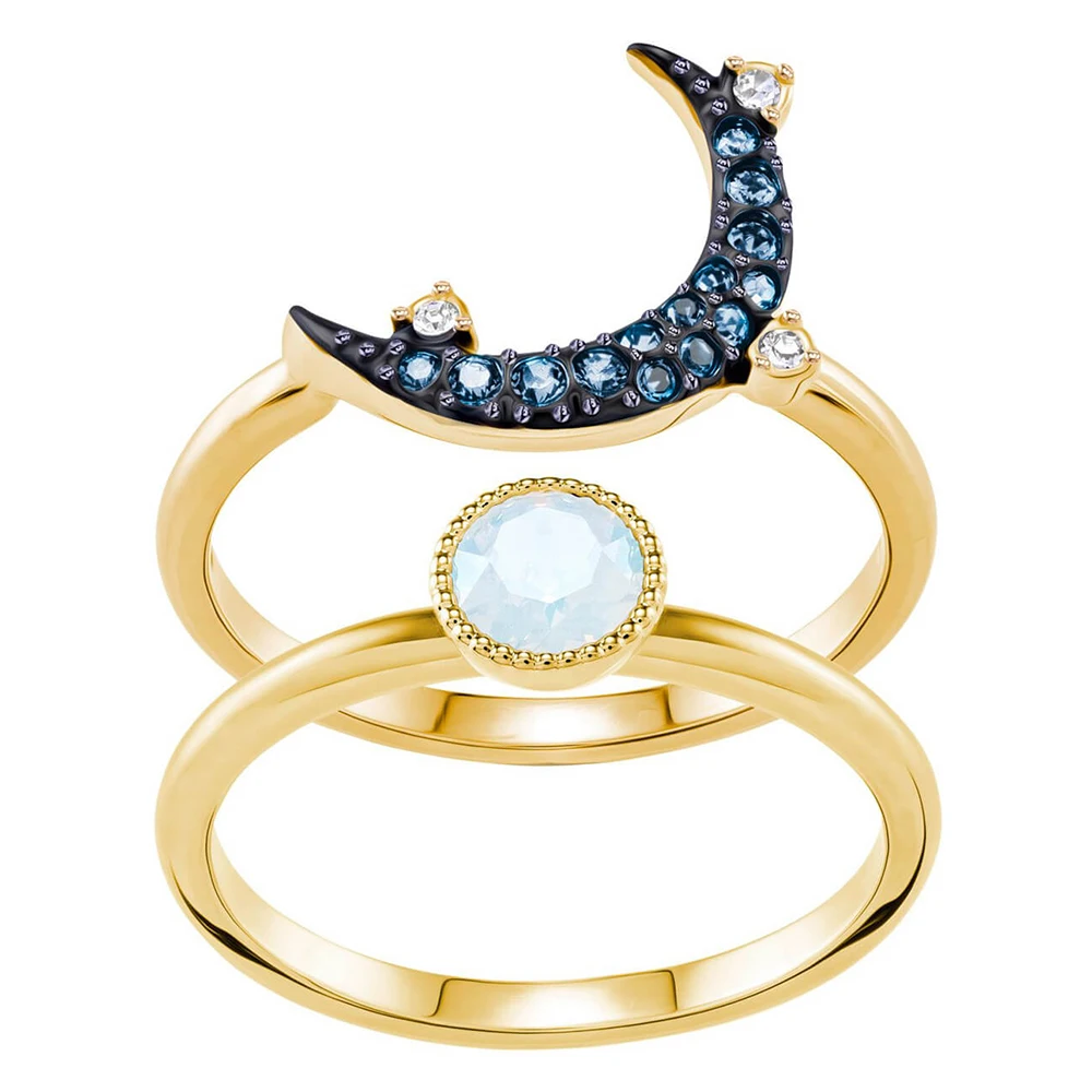 

SWA RO Fashion 2019 Original New 5409718 SYMBOLIC MOON Ring Shiny Two-in-One Moon and Sun Female Engagement Romance Ring Set