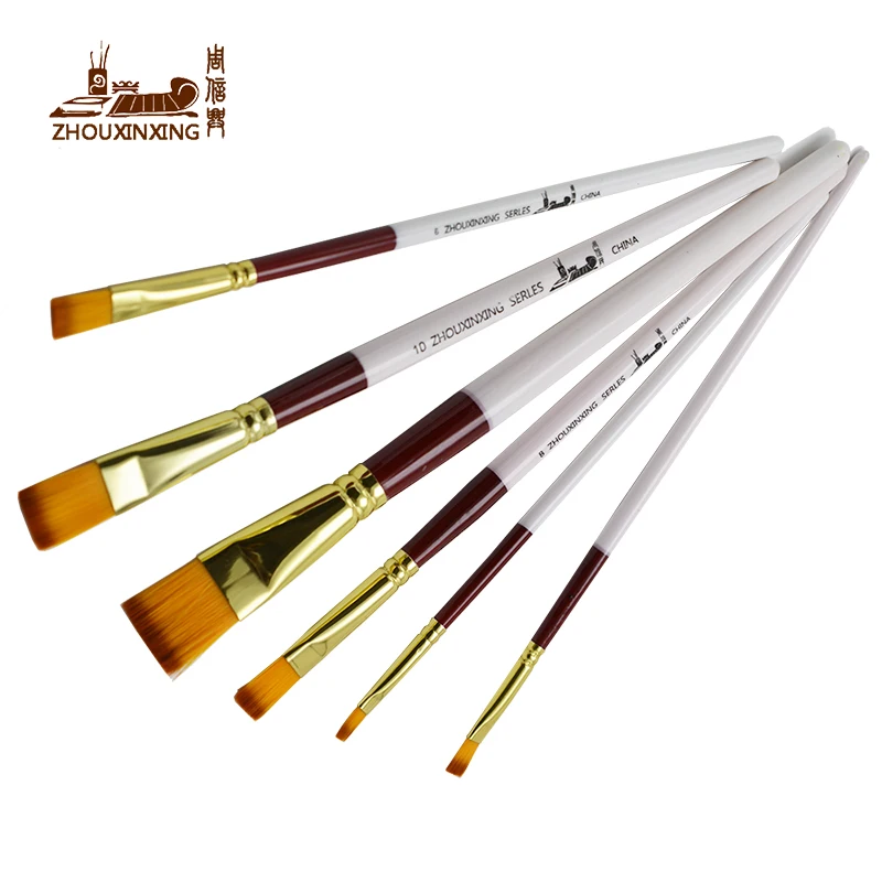 Koop 6 stks set, Schilderen Borstel Olie Verf Nylon haar Wit bar Water Kleur Schilderen Borstel Acrylics Art voor Levert Briefpapier