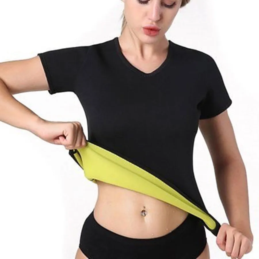 Женская корректирующая рубашка для похудения с коротким рукавом, Корректирующее белье для тела, корсет для талии, тренировочная футболка, спортивная одежда из неопрена для фитнеса и сауны