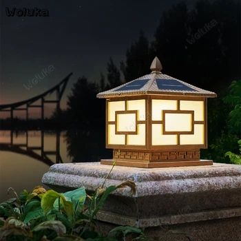 

LED solar wall pillar headlight outdoor home door garden light villa Bronze 25/35/45cm column waterproof lamp CD05 W01
