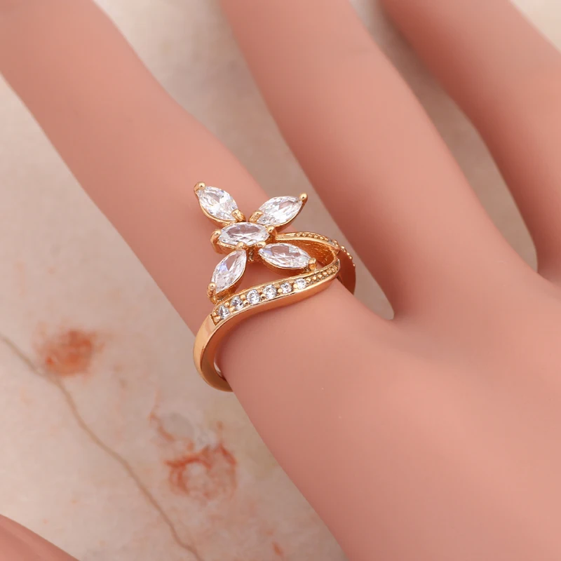 Обручальные кольца очаровательный цветочный дизайн ААА циркония золотой тон белый кристалл ювелирные изделия Кольца SZ#6#7#8#9 JR2045
