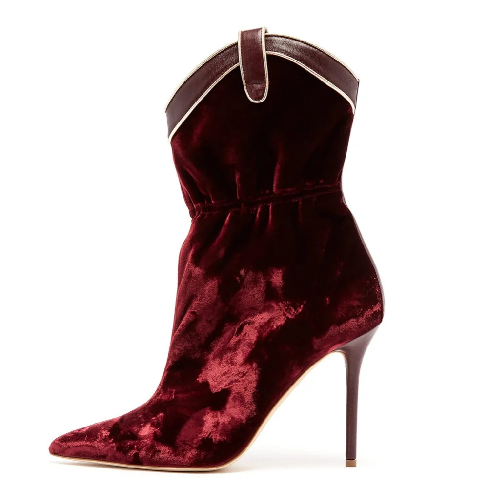 

Wine red velvet pointed high-heeled short socks socks large size spring and autumn fashion women's shoes