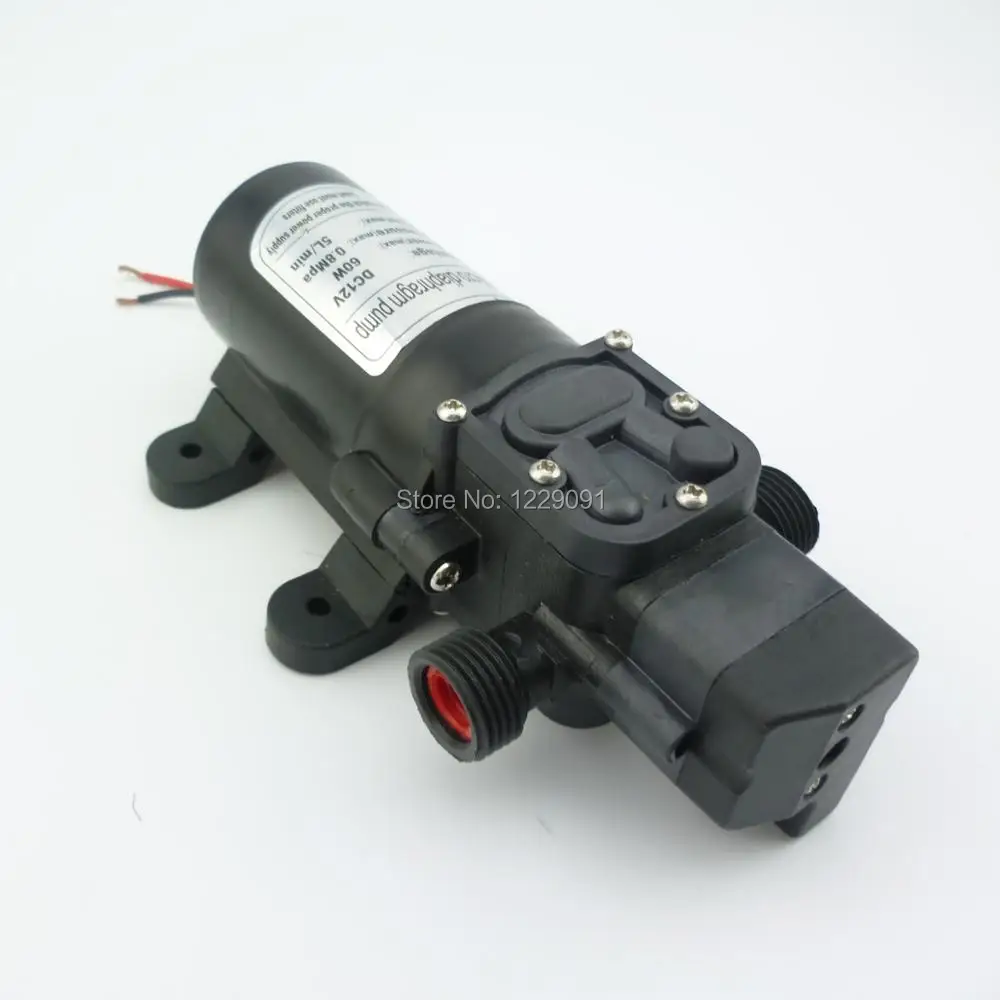 Tanie 12 v 24v dc pompa wodna wysokociśnieniowa samozasysająca pompa membranowa automatyczny przełącznik ciśnienia mała 12 v pompa wodna 60W 5L min