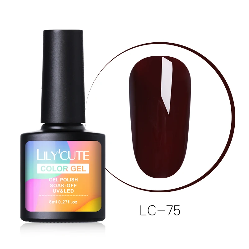 LC75 LILYCUTE 8 мл Hallowmas малинового цвета УФ-гель для ногтей, лак для ногтей, лак для использования со светодиодной и УФ-лампой гель для гель лак для ногтей красный лак - Цвет: LC75