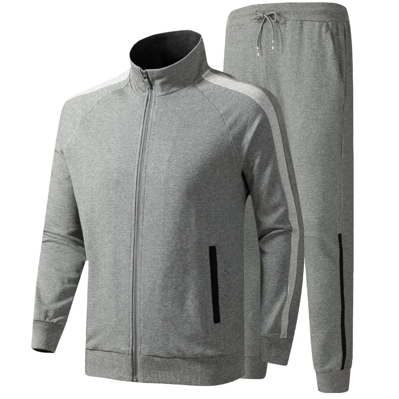 men grey Мужской осенний спортивный костюм из чистого хлопка, повседневный спортивный костюм, мужской спортивный костюм для прогулок, мужской спортивный костюм, брендовая одежда - Цвет: men grey