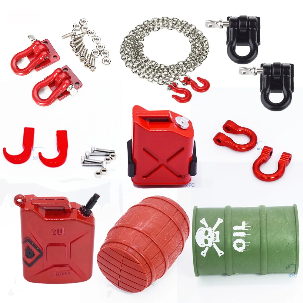 

RC Tow Trailer Chain Hook Shackles Mini Fuel Tank Oil Drum For 1/10 Crawler Car Axial SCX10 D90 CC01 D110 TF2 Traxxas TRX4 TRX-4