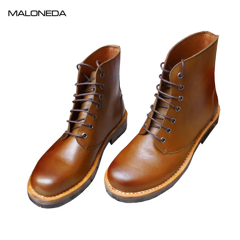 

MALONEDA Brand Top quality handsome comfortable Retro Handmade Genuine Leather Round Toe Ankle Boots with Goodyear Welted