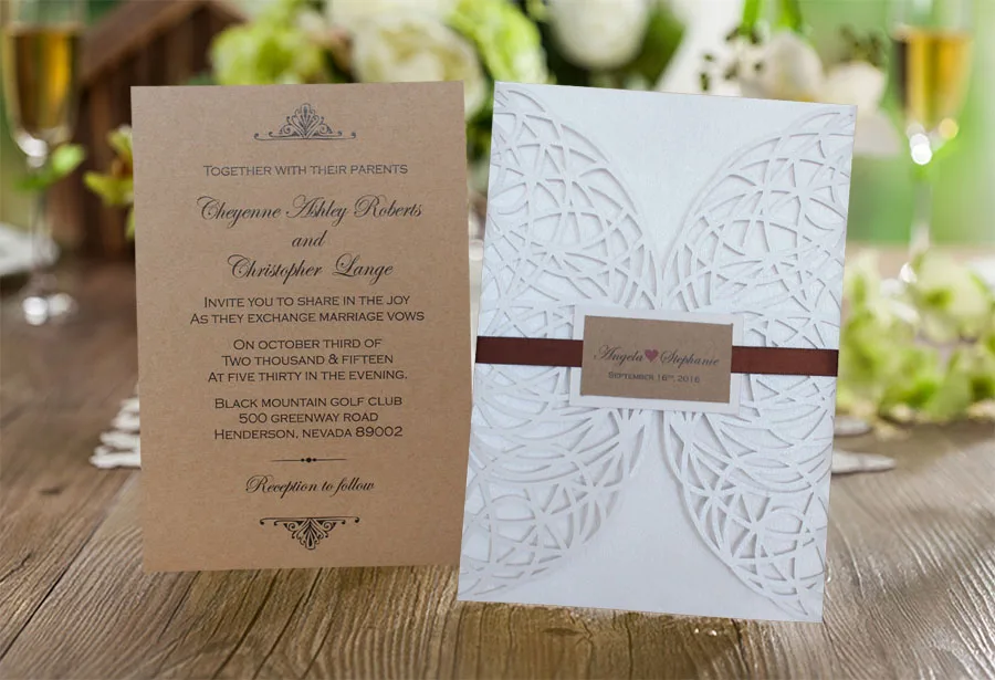  Rustic Wedding InvitationWhite Lace Wedding Invitation CardsVintage Wedding Invitations - Set of 50 - 32556883854