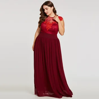 

Dressv burgundy plus size long evening dress cheap scoop neck appliques wedding party formal dress a line evening dresses