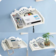 DIY carved woden HDF STB Remote Control holder TV Set-top decorative wall shelf mobile phone storage rack organizer home deocr