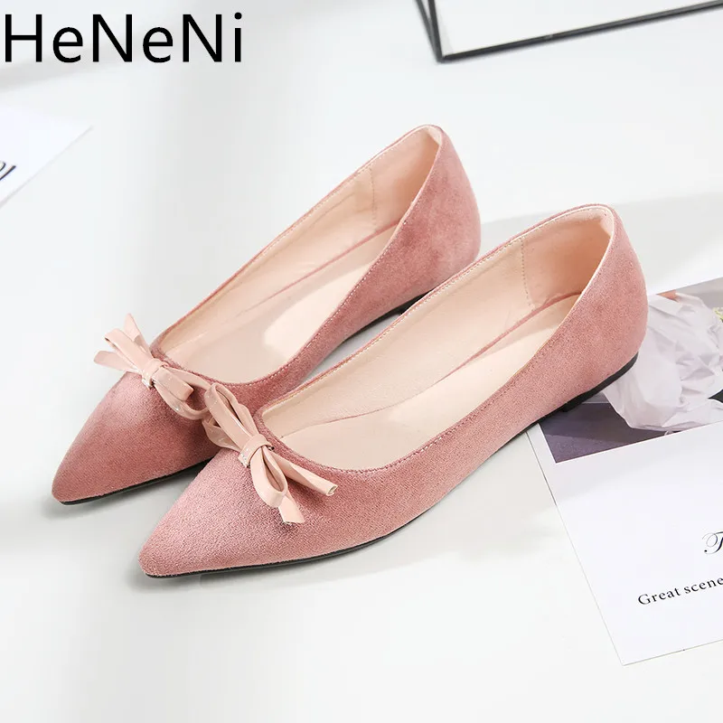 

2019 Spring New Shoes Women Flat Shoes High quality Flock Casual Shoes Women Comfortable Bow Pointed Toe Flat Shoes size 31-43
