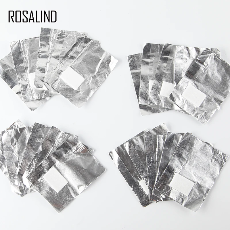 ROSALIND 50 шт./лот, алюминиевые салфетки для маникюра без ворса, хлопок, ворс для дизайна ногтей, Отмачивание, Гель-лак, удаление ногтей, обертывание для снятия лака