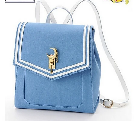 

New Japanese Sailor Moon Women Leather Backpack Designer Stick Ladies Denim Blue Bag Brand