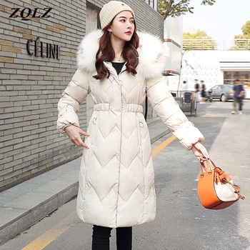 

Zqlz 2019 Fashion Fur Collar Hooded Jacket Women Parka Mujer Plus Size 3xl Slim Thickening Down Cotton Padded Long Female Coat