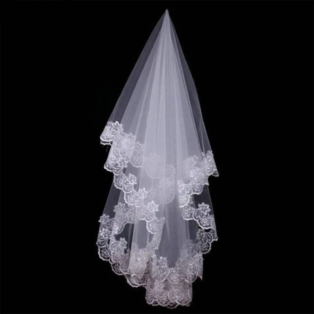 

Hot Wedding Accessories Short Wedding Veil White Ivory One Layer Bridal Veil Appliques Lace Edge 2018