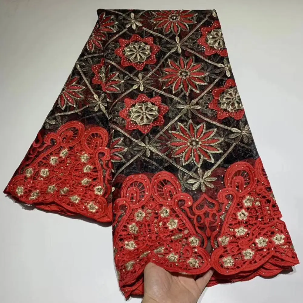 

Bestway Korean Floret 2019 Pop Embroidery Flowers Lace Fabrics French Tulle Net Lace Rhinestones red Latest Fabrics Lace