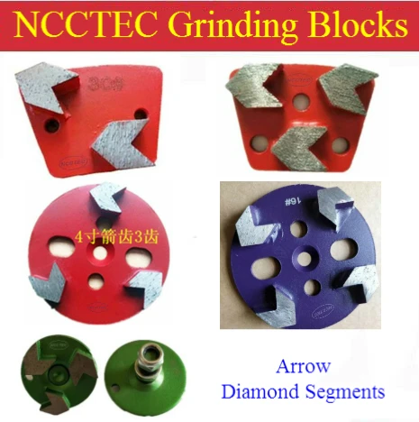 

[Arrow Diamond Segments] 4'' 100mm NCCTEC Grinding blocks Shoes |fan-shaped round metal bond epoxy concrete stone polishing pads