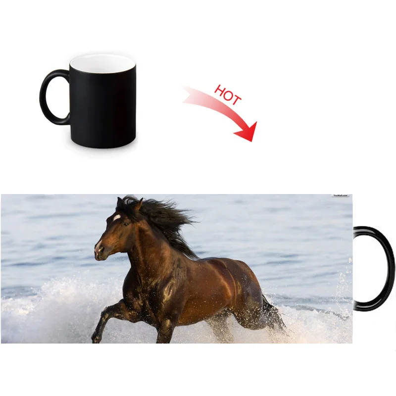 Керамическая кружка с изменением цвета бегущая лошадь термочувствительные