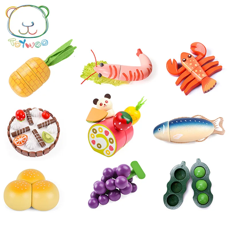 [Toy Woo] Wooden Kids Toys Simulation Fruits And Vegetables Kitchen Toys For Children Education Baby Boy Girl Wooden Toys Gifts