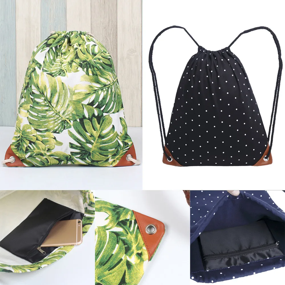 

Drawstring Bags Fashion Women Canvas Printing High Capacity Bucket Bag Backpack Shoulder Bag Pull Rope Female Canvas #1