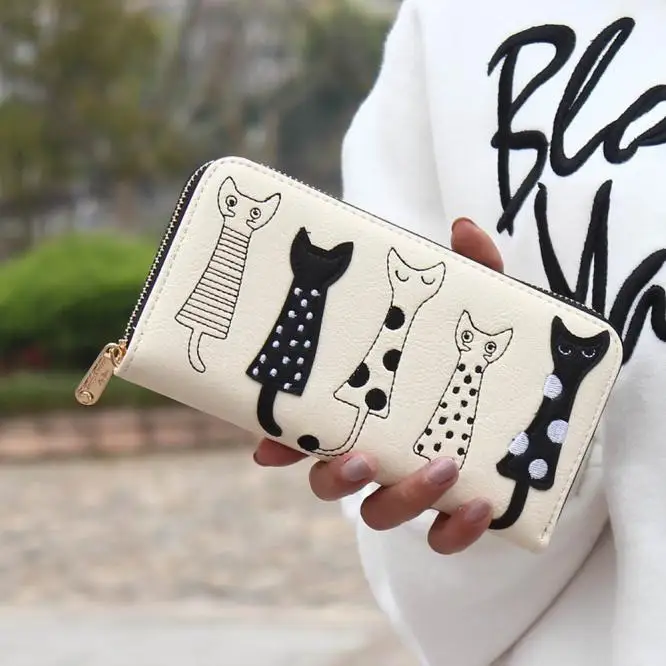 Aelicy/модный длинный кошелек с милым мультяшным котом для женщин и девочек, сумка для денег из искусственной кожи, кошелек для монет кошелек с карманом для телефона