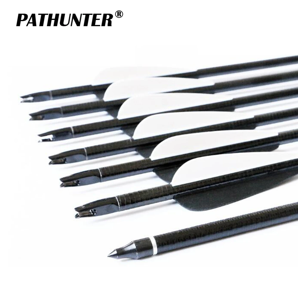 

PATHUNTER 12Pcs Fiberglass Hunting Arrow Spine550 With Black Feather For Recurve Bow Arrow Compound Bow Practice Target