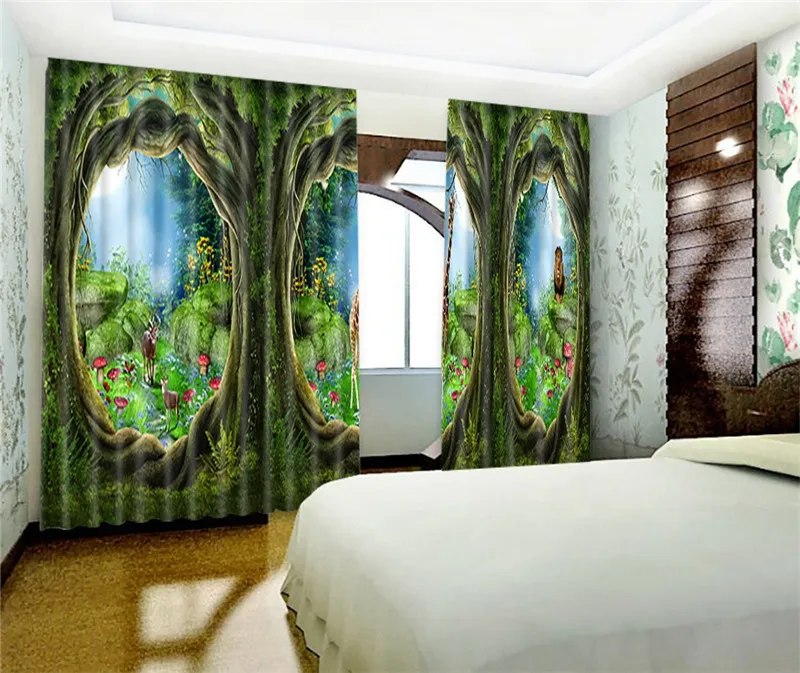 Лесной пейзаж, Затемненные окна, Роскошные 3D шторы, набор для кровати, гостиной, офиса, отеля, дома, стены, декоративная драпировка, гобелен