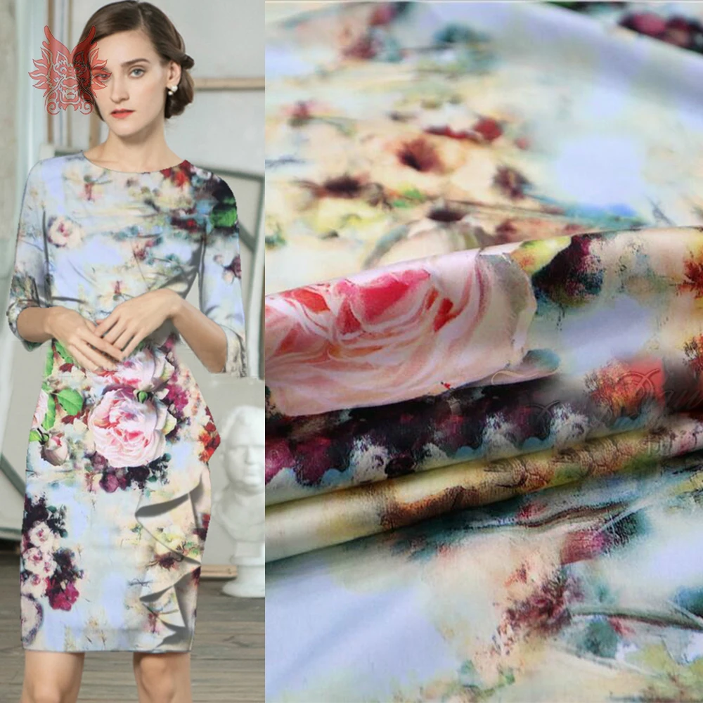 Роскошный розовый цветочный принт светло-голубой искусственный шелк атласная