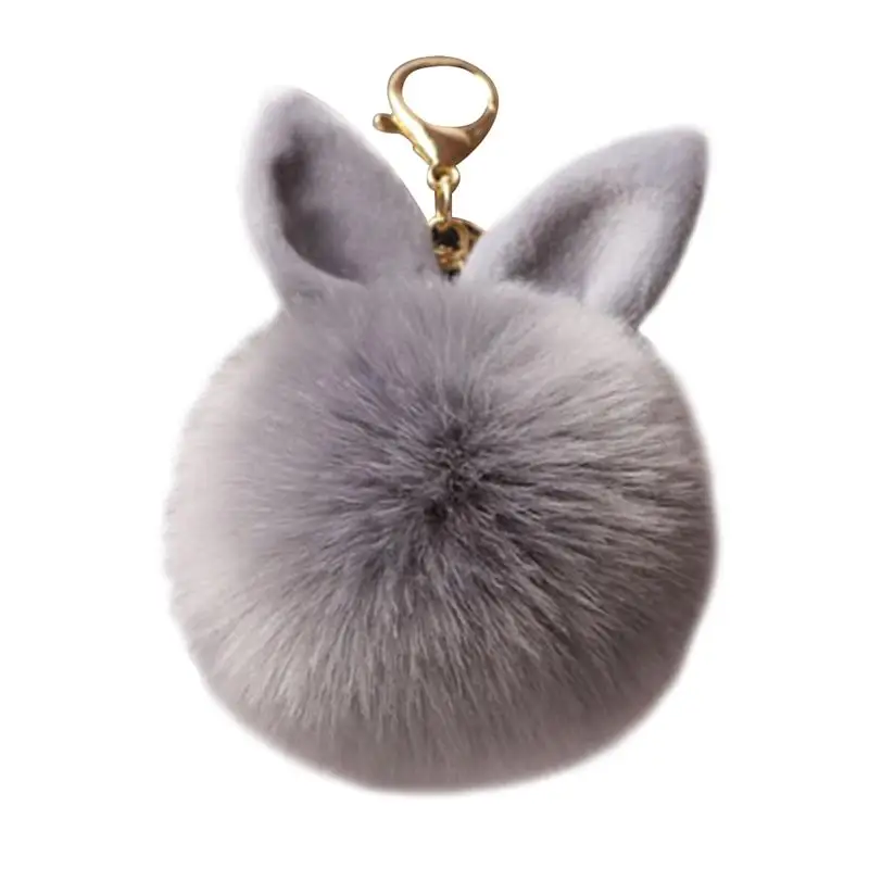 Cute Pom Pom Fur Ball Keychain Rabbit Ear Keyring Bag Charm Decoration