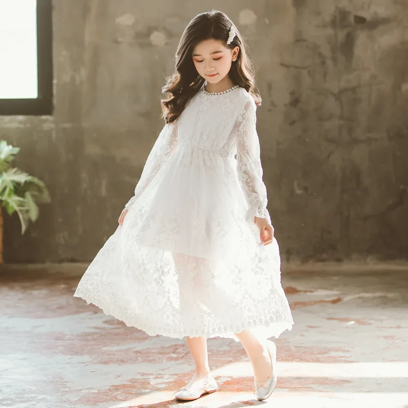 Г. Новое Детское белое кружевное платье для маленькой принцессы летнее платье для девочек детское длинное платье красивая одежда с цветочным рисунком для малышей#5132