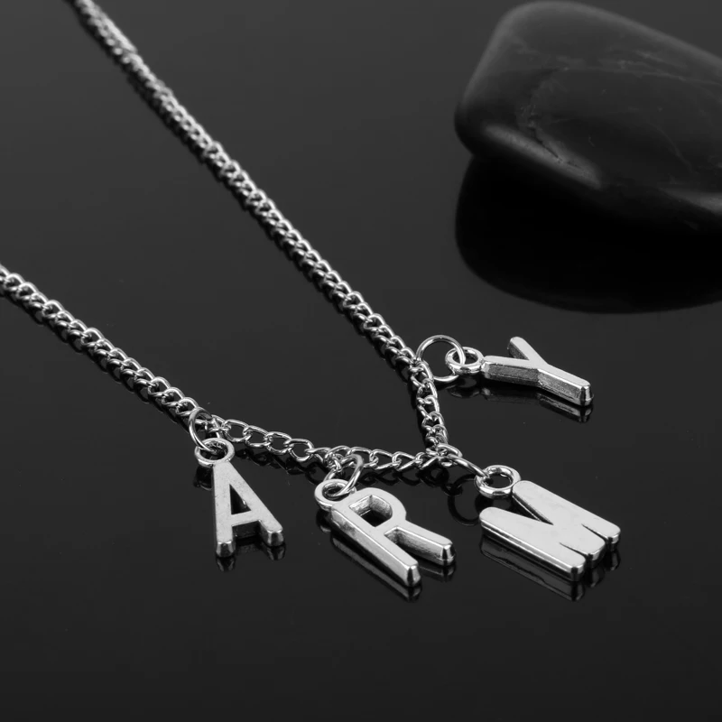 

Hot Sell Silver Color ARMY Letter Choker Necklace For Women Simple Desgin Jimin Fans Letters Pendant Necklaces Men Jewelry A715