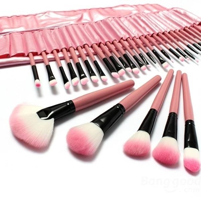 32 PCS Pink Eyeshadow Eyebrow Blush Makeup Brushes Cosmetic Set (Color: Pink) (2)
