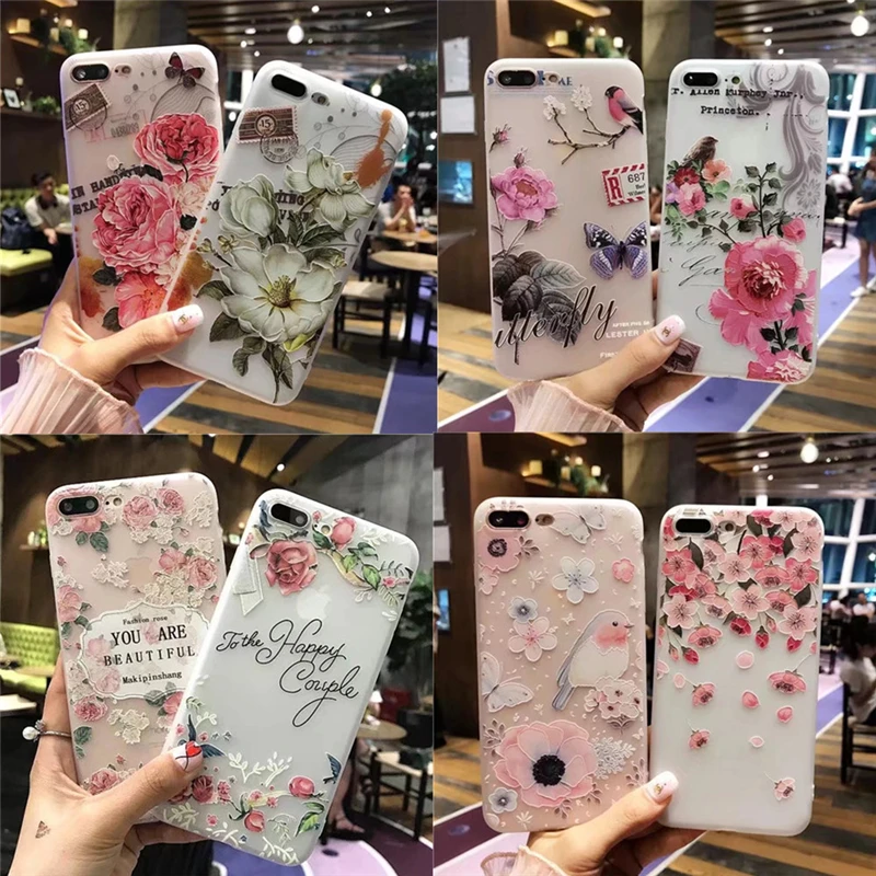 Чехол для телефона с 3d изображением белого цветка iPhone 8 7 Plus мягкие ТПУ чехлы