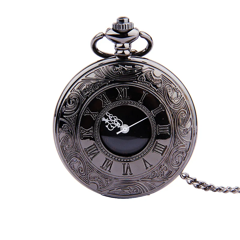 

Large classical black double display Roman scale hot retro black gold word white needle nostalgic pocket watch